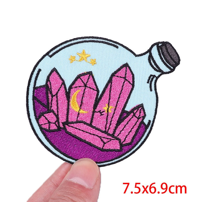 Cute 'Crystals In Potion Bottle | Stars And Moon' Embroidered Patch