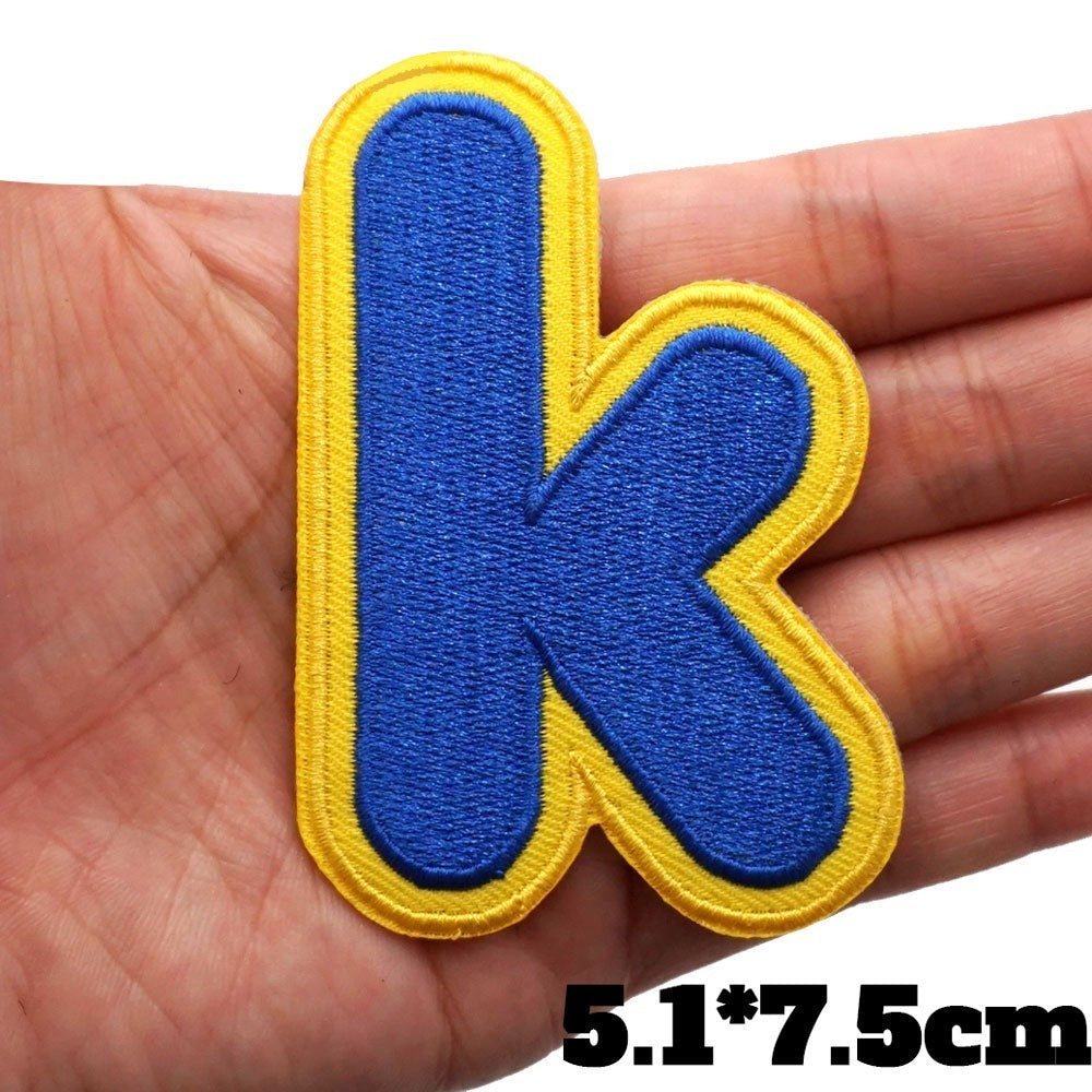 Small Letter K 'Yellow and Blue' Embroidered Patch