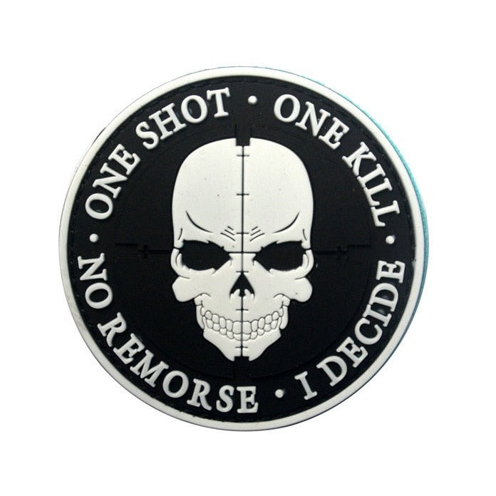 Skull 'One Shot One Kill No Remorse I Decide | 1.0' PVC Rubber Velcro Patch