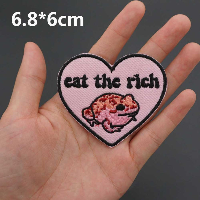 Heart Shaped 'Frog | Eat The Rich' Embroidered Patch