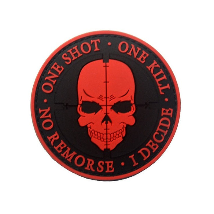Skull 'One Shot One Kill No Remorse I Decide | 2.0' PVC Rubber Velcro Patch