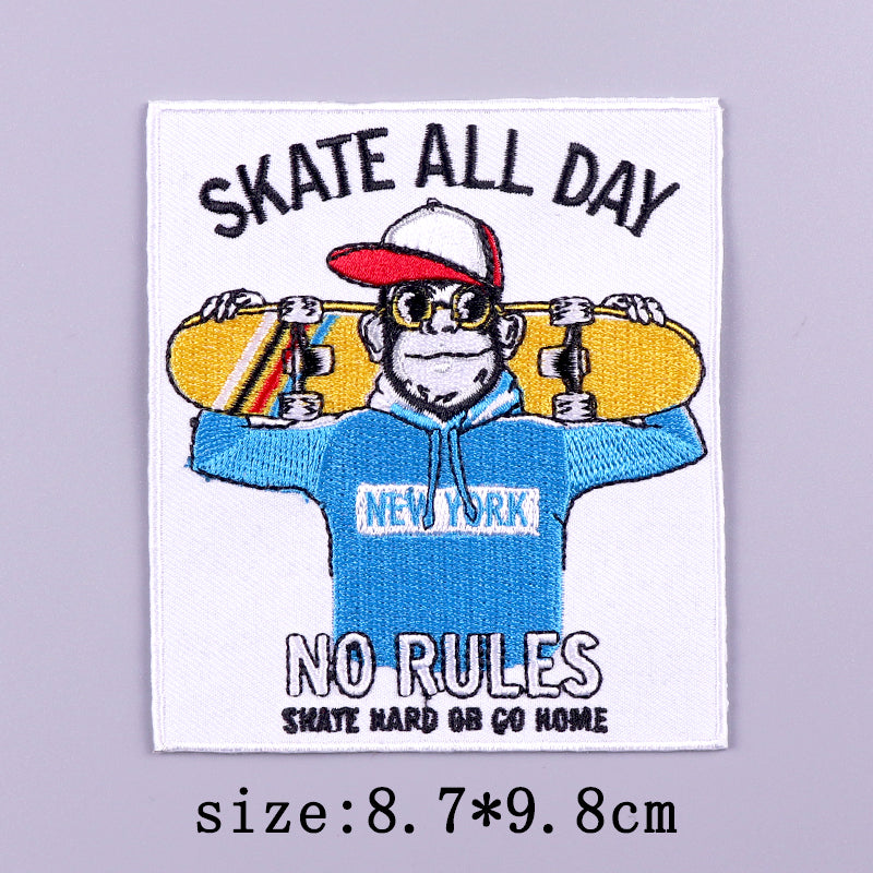 Cool 'Skate All Day | No Rules' Embroidered Patch