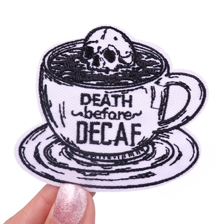 Skull 'Death Before Decaf | Mug' Embroidered Patch