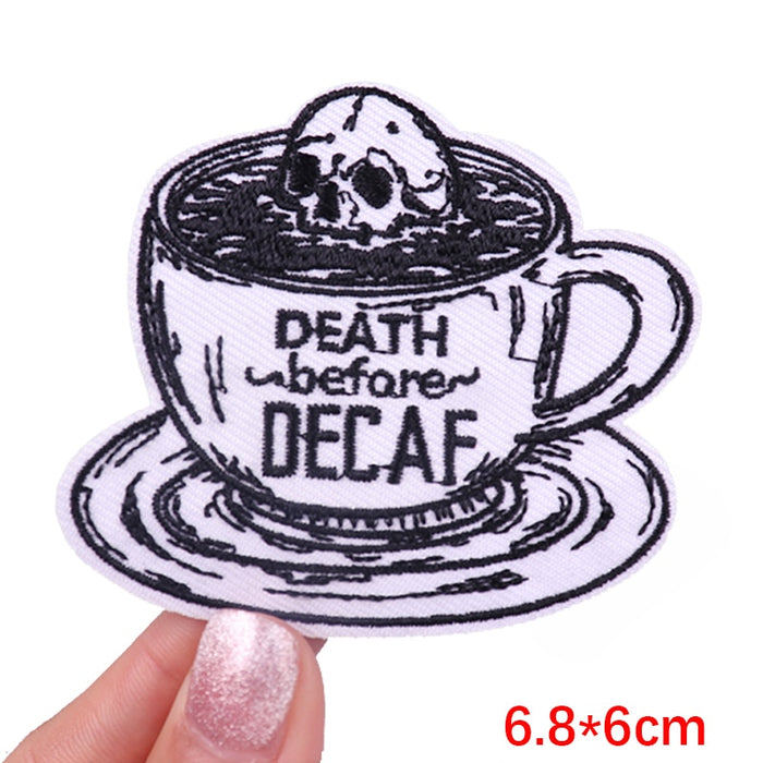 Skull 'Death Before Decaf | Mug' Embroidered Patch