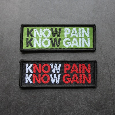 Quote 'Know Pain Know Gain | Set of 2' Embroidered Velcro Patch