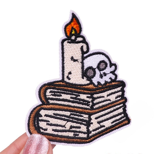 Skull 'Books And Candle' Embroidered Patch