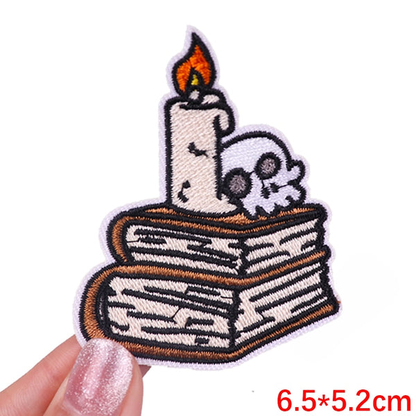 Skull 'Books And Candle' Embroidered Patch