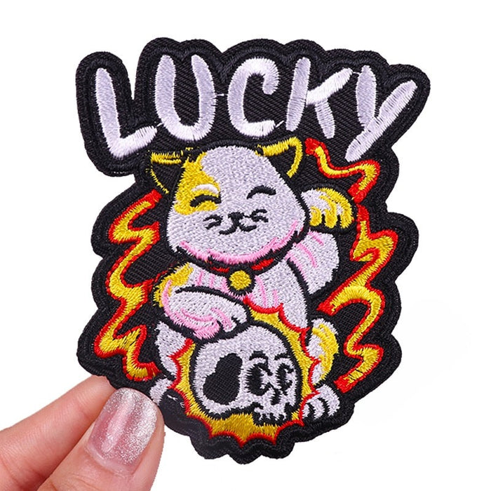 Lucky 'Cat Holding Skull' Embroidered Patch