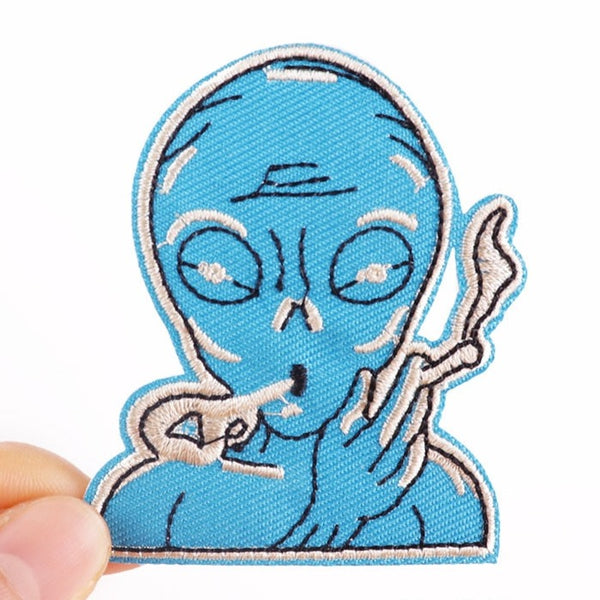 Alien 'Blue Alien | Blowing Smoke' Embroidered Patch