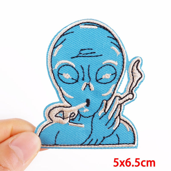 Alien 'Blue Alien | Blowing Smoke' Embroidered Patch