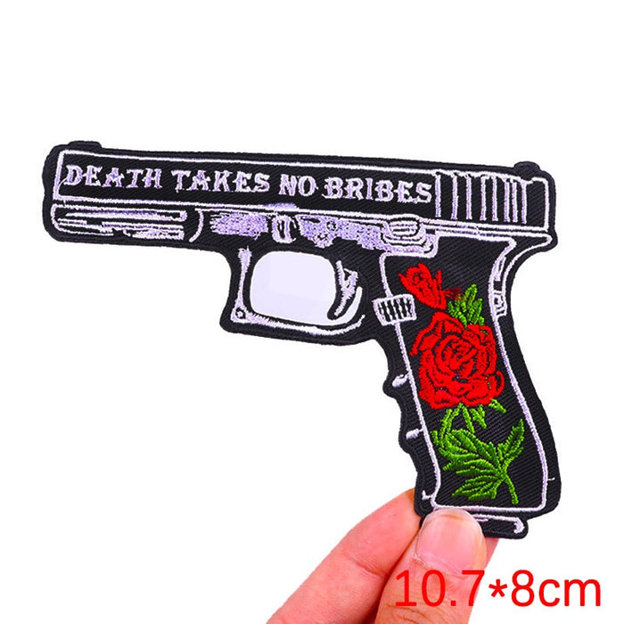 Gun 'Death Takes No Bribes | Flower' Embroidered Patch