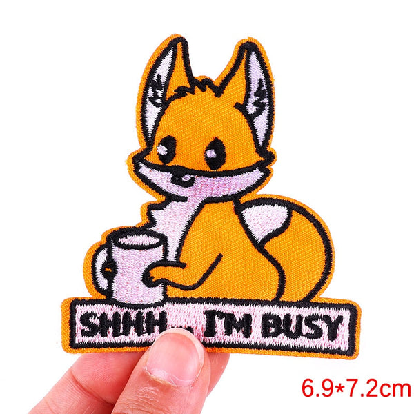 Cute Fox 'Shhh... I'm Busy | Holding Mug' Embroidered Patch