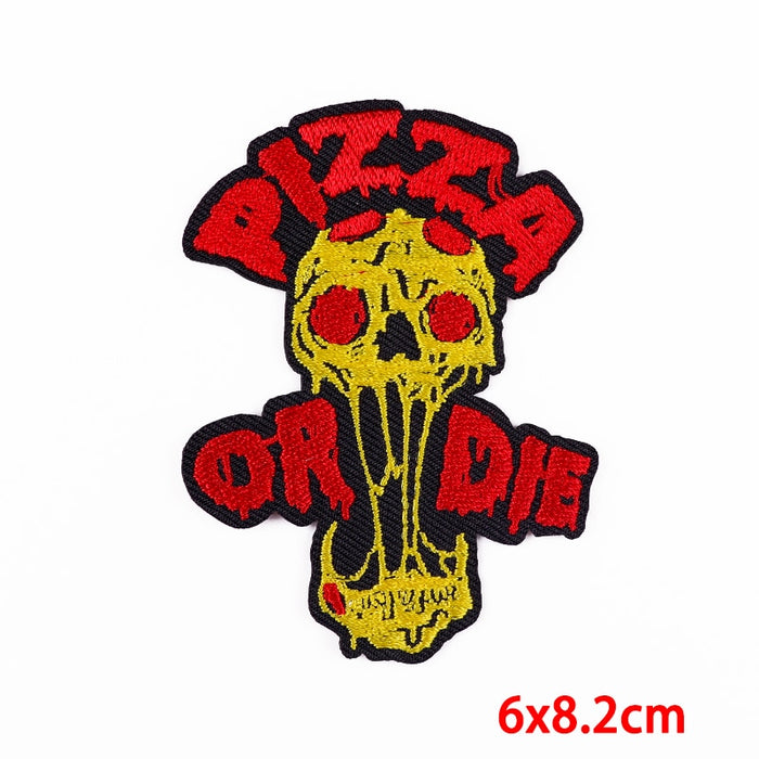 Pepperoni Skull 'Pizza Or Die' Embroidered Patch