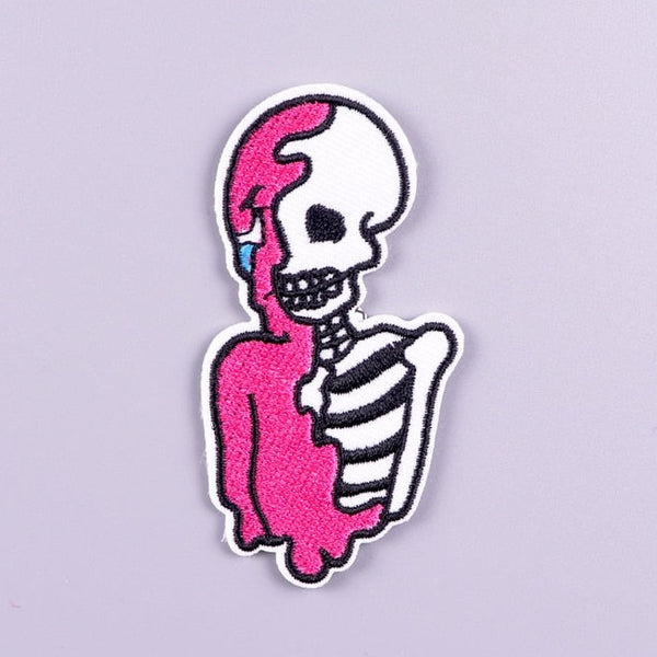 Skull 'Pink Melting Half Skeleton' Embroidered Velcro Patch