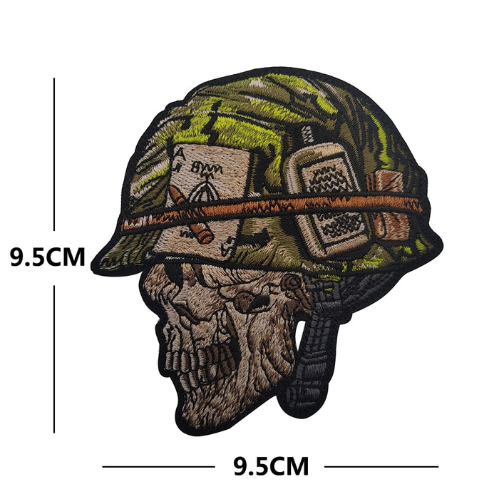Skull 'Combat Helmet' Embroidered Velcro Patch