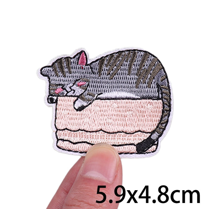 Cat 'Sleeping On Cake' Embroidered Velcro Patch