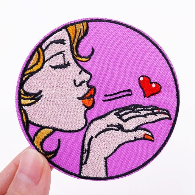 Cute 'Girl Flying Kiss | Heart' Embroidered Patch