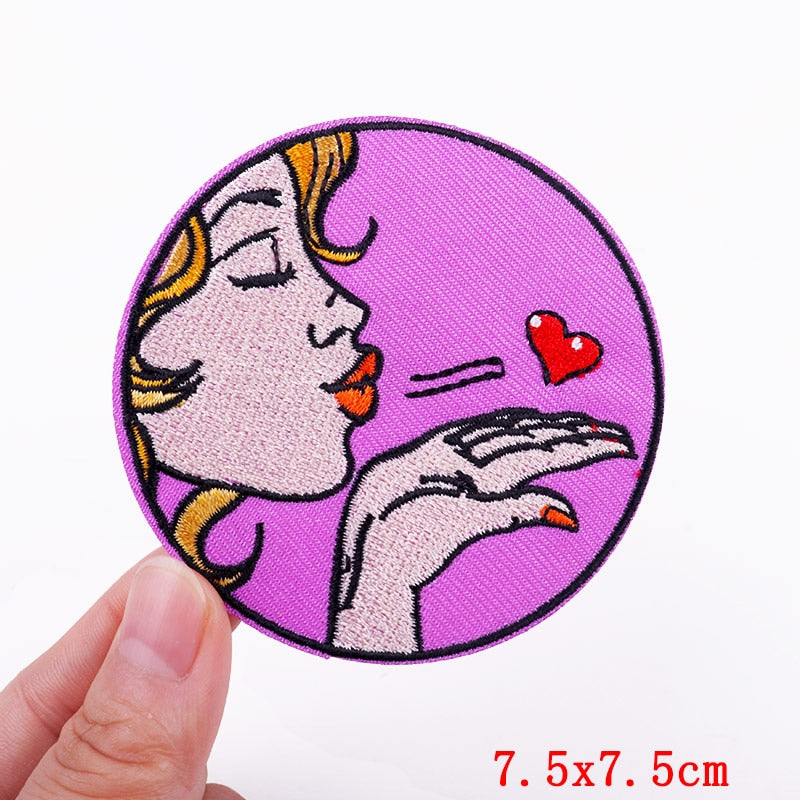 Cute 'Girl Flying Kiss | Heart' Embroidered Patch
