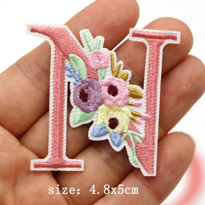 Cute 'Pink Letter N | Flowers' Embroidered Patch