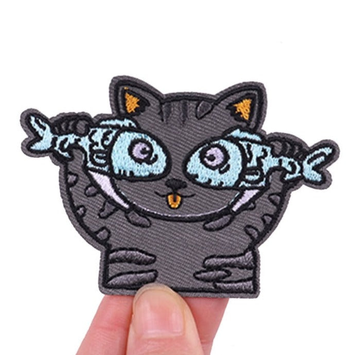 Cute 'Funny Cat | Fish Eyes' Embroidered Velcro Patch