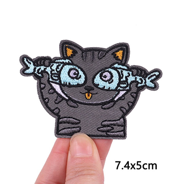 Cute 'Funny Cat | Fish Eyes' Embroidered Velcro Patch