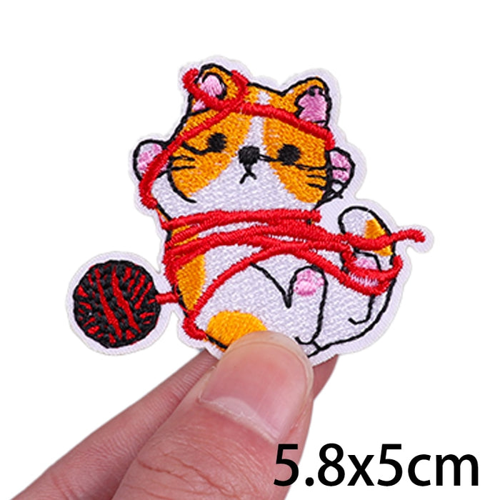 Cat 'Playing With Yarn Ball' Embroidered Velcro Patch
