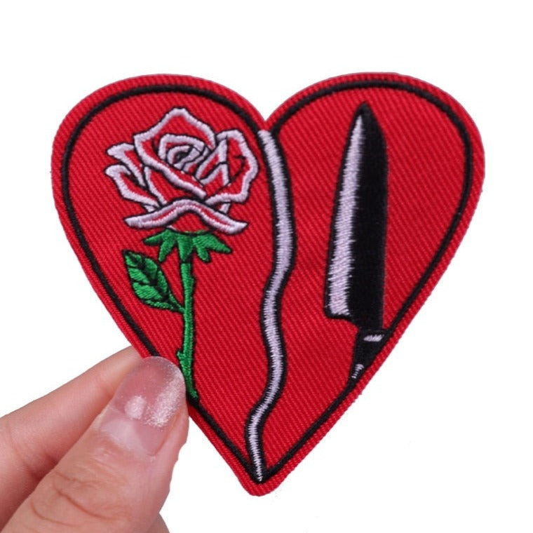Broken Heart 'Rose And Knife' Embroidered Patch