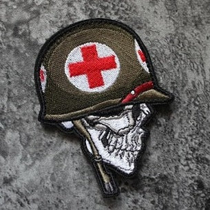 Skull Warrior 'Medic Helmet' Embroidered Velcro Patch