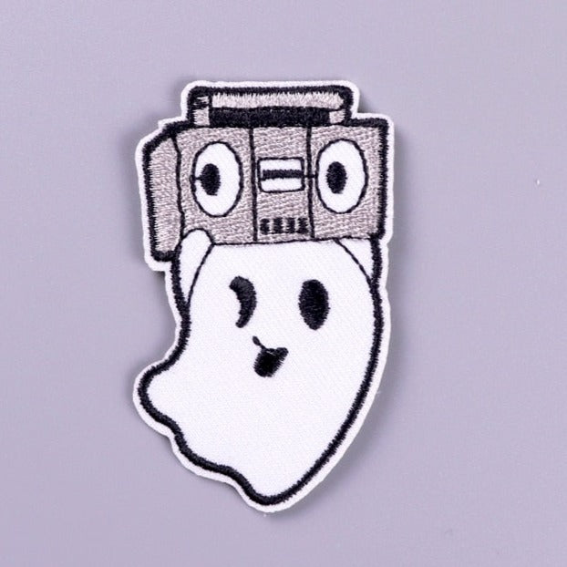Cute 'Ghost Boo | Stereo Cassette Player' Embroidered Patch