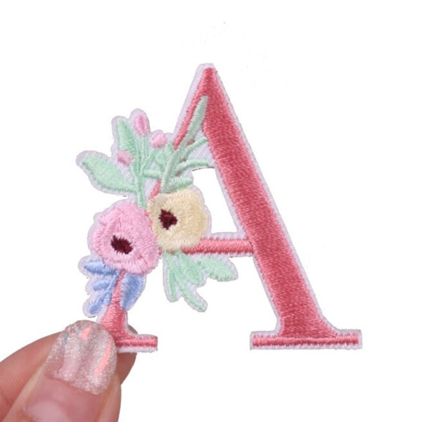 Cute 'Pink Letter A | Flowers' Embroidered Patch