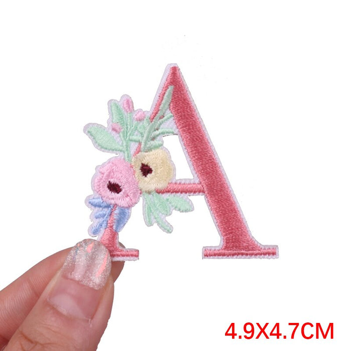 Cute 'Pink Letter A | Flowers' Embroidered Patch