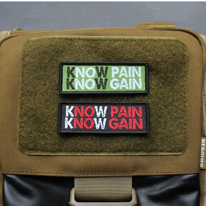 Quote 'Know Pain Know Gain' Embroidered Velcro Patch