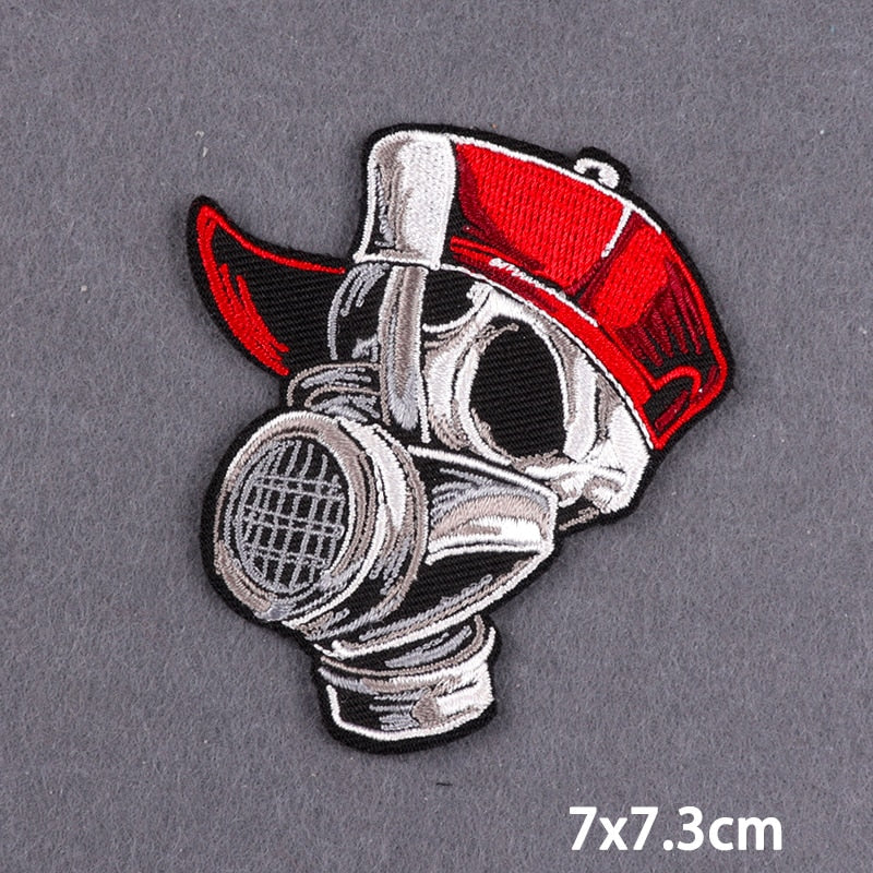 Skull 'Gas Mask and Red Hat' Embroidered Patch