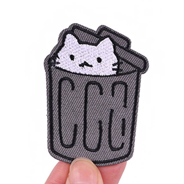 White Cat 'Peeking | Trash Can' Embroidered Velcro Patch