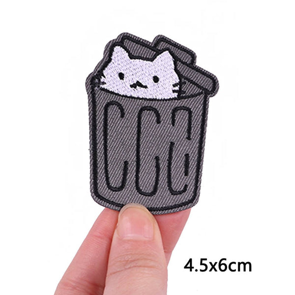 White Cat 'Peeking | Trash Can' Embroidered Velcro Patch