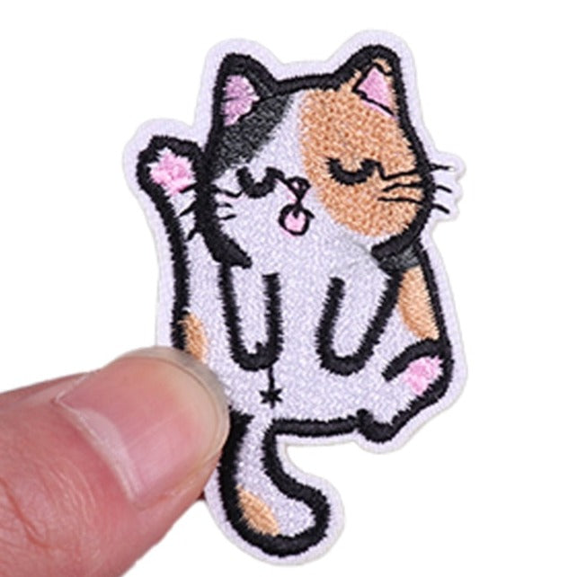 Cute Cat 'Stretching Leg' Embroidered Velcro Patch