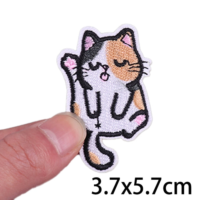 Cute Cat 'Stretching Leg' Embroidered Velcro Patch