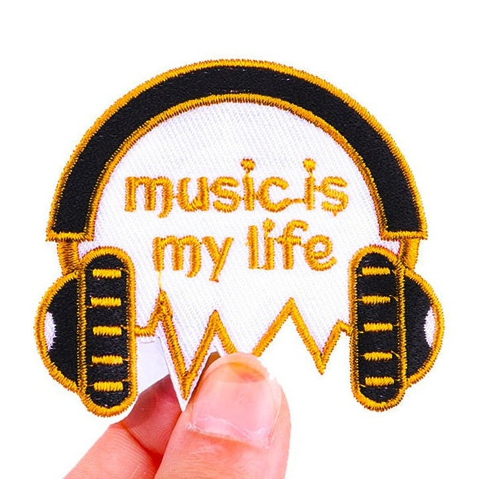 Headphones 'Music Is My Life' Embroidered Patch