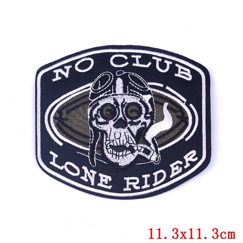 No Club Lone Rider 'Biker Skull | Smoking' Embroidered Patch