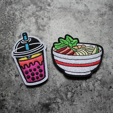 Milk Tea And Noodles 'Set of 2' Embroidered Velcro Patch