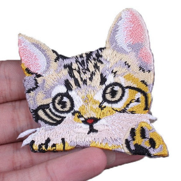 Cute Cat 'Worried Face' Embroidered Velcro Patch