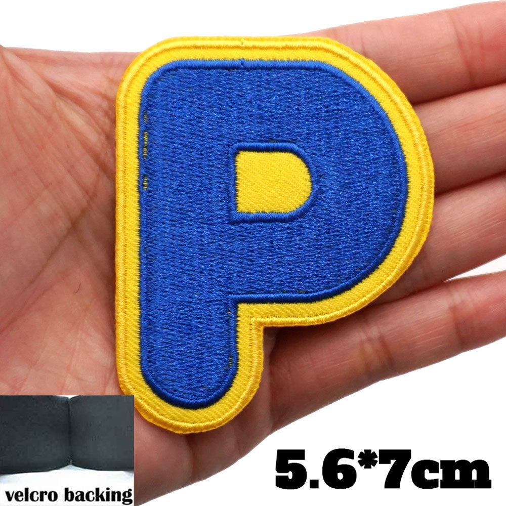 Big Letter P 'Yellow and Blue' Embroidered Velcro Patch