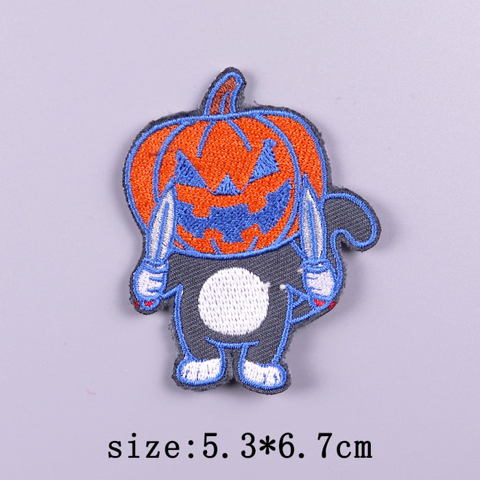 Halloween 'Cat Pumpkin Head | Holding Knives' Embroidered Velcro Patch