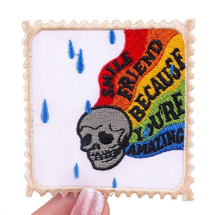 Skull 'Smile Friend Because You're Amazing' Embroidered Patch