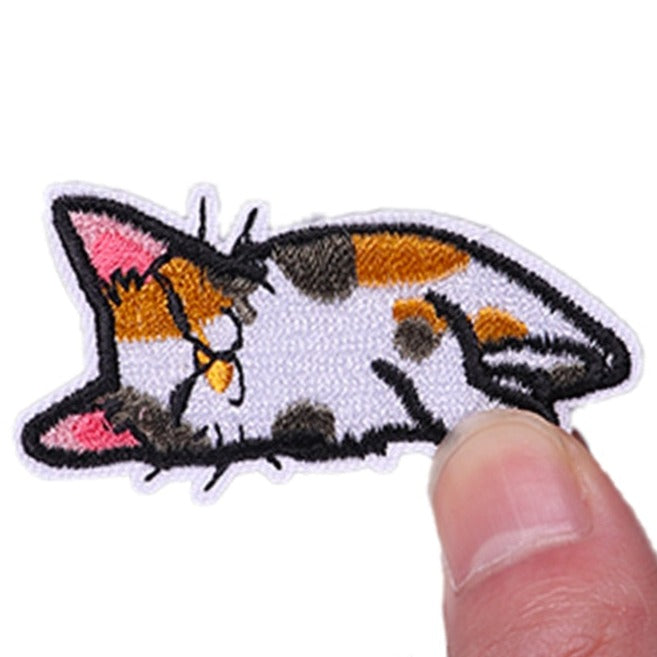 Cute Cat 'Gray & Brown Dots | Sleeping' Embroidered Velcro Patch