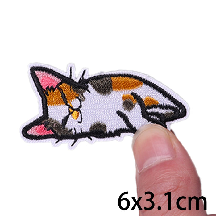 Cute Cat 'Gray & Brown Dots | Sleeping' Embroidered Velcro Patch