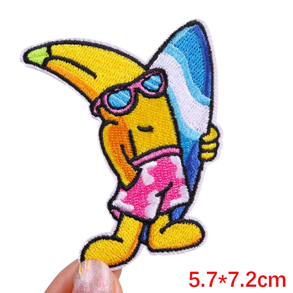 Cute 'Banana | Holding A Surfboard' Embroidered Patch