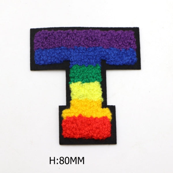 Rainbow Chenille 'Letter T' Embroidered Patch