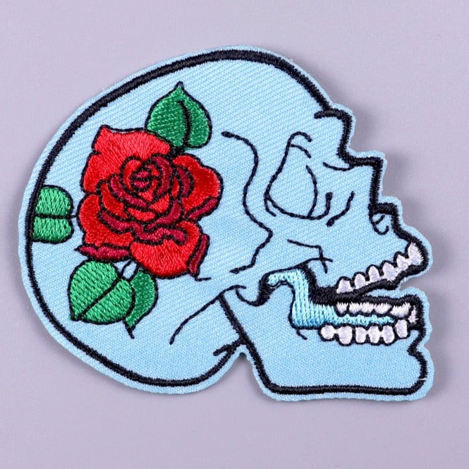 Skull 'Red Rose' Embroidered Patch