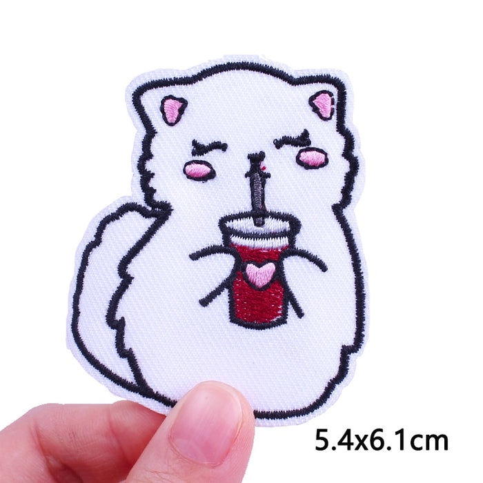 Cute 'Happy Cat | Drinking Red Tea' Embroidered Velcro Patch